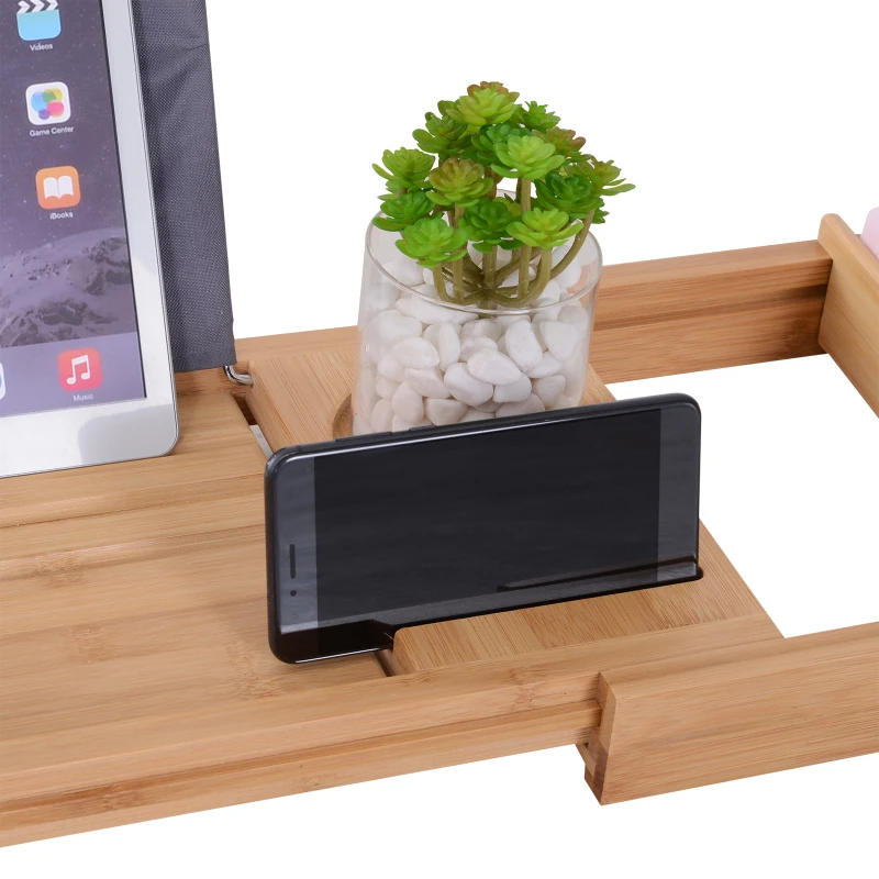 Kleankin Bath Rack Caddy Bath Tray Caddies, 73.5-108L x 23W x 6Hcm-Natrual Bamboo Colour