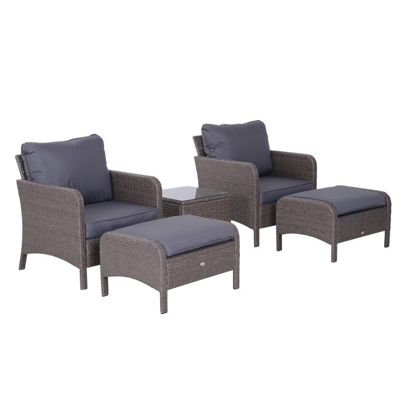 Outsunny 5Pcs Outdoor Rattan Furniture Set Footstool Coffee Table Patio Garden