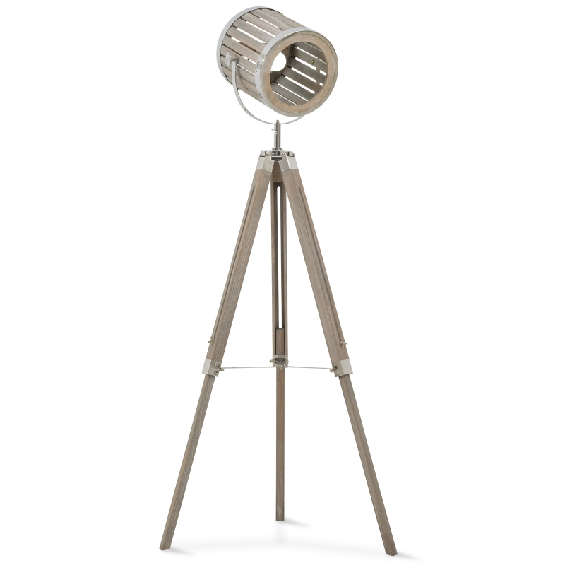 HOMCOM Pine Wood Height Adjustable Tripod Floor Lamp