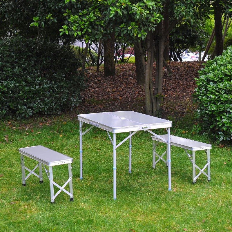 Outsunny 3 Pcs Portable Outdoor Picnic Table with Folding Bench Seats-Silver
