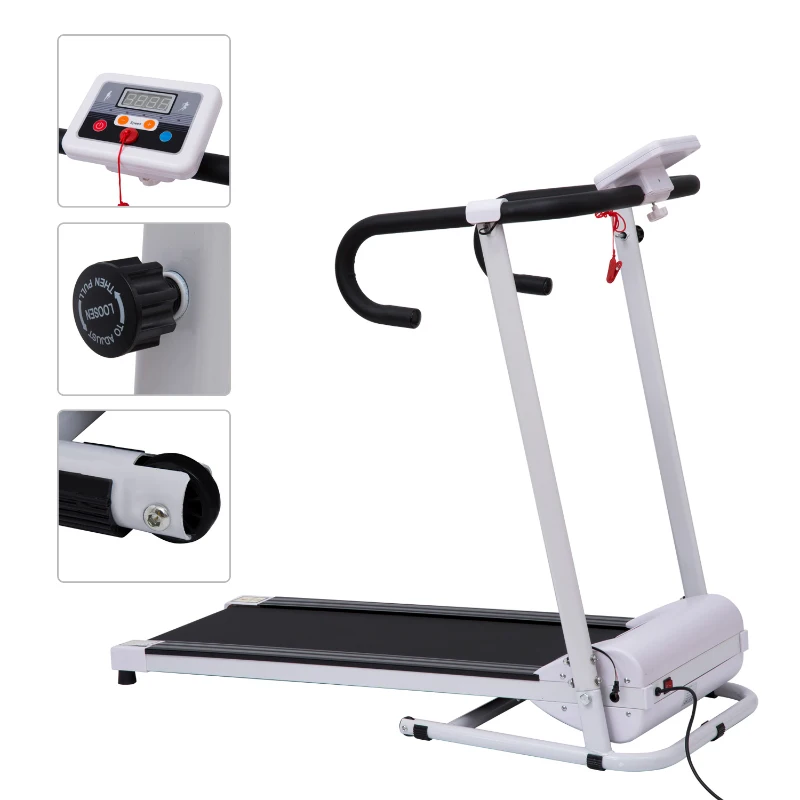 HOMCOM Steel Folding Motorized Home Treadmill w/ LCD Monitor White