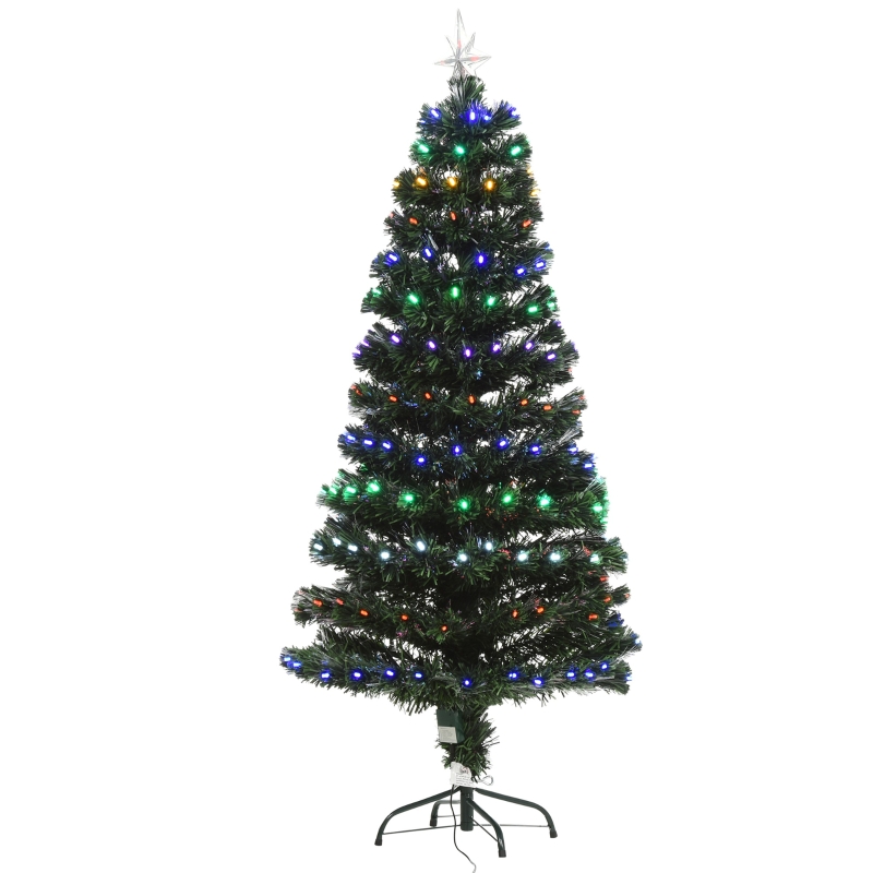 HOMCOM 150CM Pre-Lit Fibre Optic Christmas Tree Metal Base 170 Branch Tip LED Lights