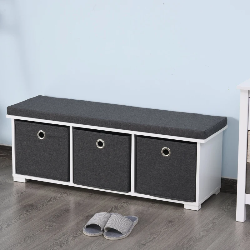 HOMCOM MDF 3-Drawer Shoe Storage Bench White/Grey