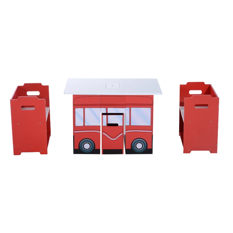 HOMOCM Kids Mutifunctional Wooden Bus-Red