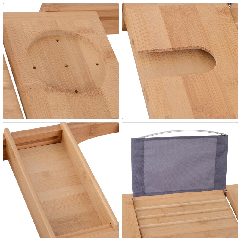 Kleankin Bath Rack Caddy Bath Tray Caddies, 73.5-108L x 23W x 6Hcm-Natrual Bamboo Colour