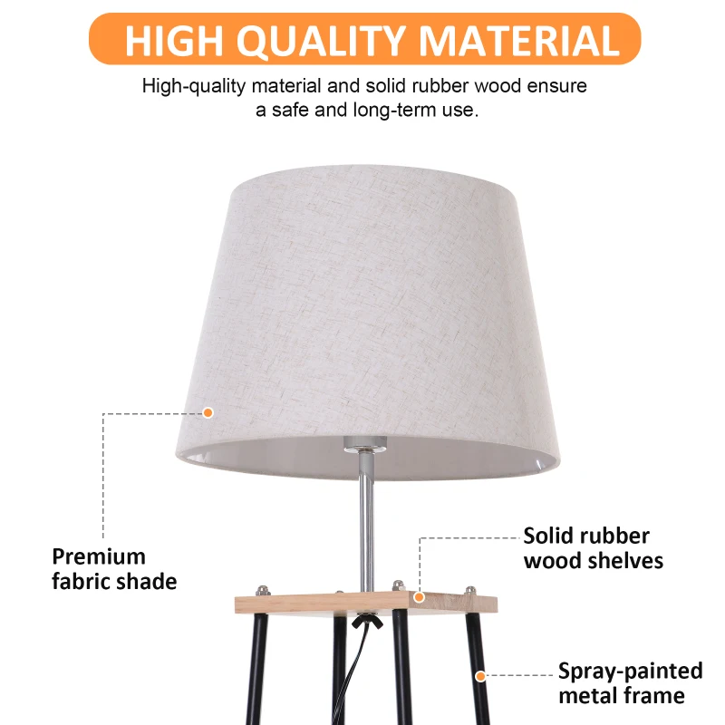 HOMCOM Metal Frame 3-Tier Shelf Tripod Lamp w/ Foot Switch Beige
