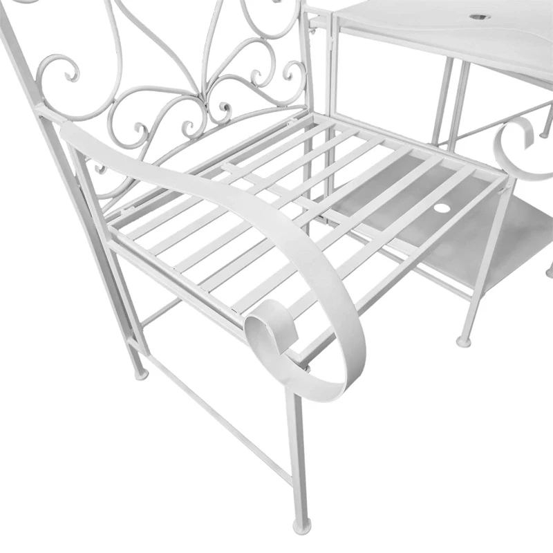 Outsunny Metal Outdoor Garden Bench Middle Small Table High Backrest 2 Seater