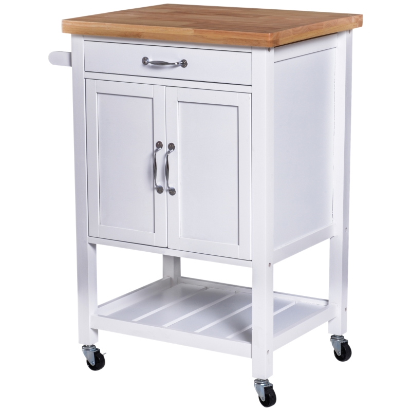 HOMCOM Kitchen Storage Trolley Cart Rolling Wheels Shelves Cupboard Towel Rail W/ Drawer