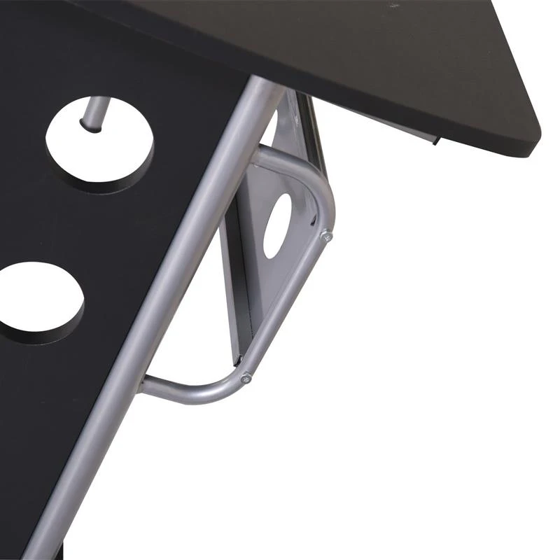 HOMCOM MDF L-Shaped Corner Home Office Desk w/ Steel Panels Black