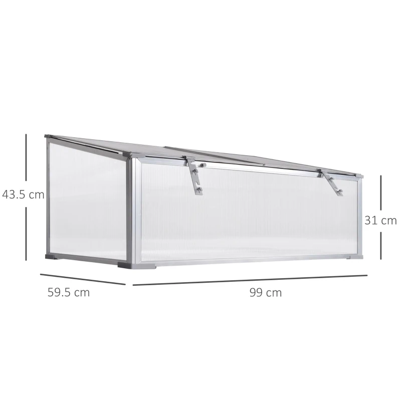 Outsunny Garden Polycarbonate Cold Frame Greenhouse Grow House Flower Vegetable Plants Bed Aluminum Frame  99L x 59.5W x 43.5H cm