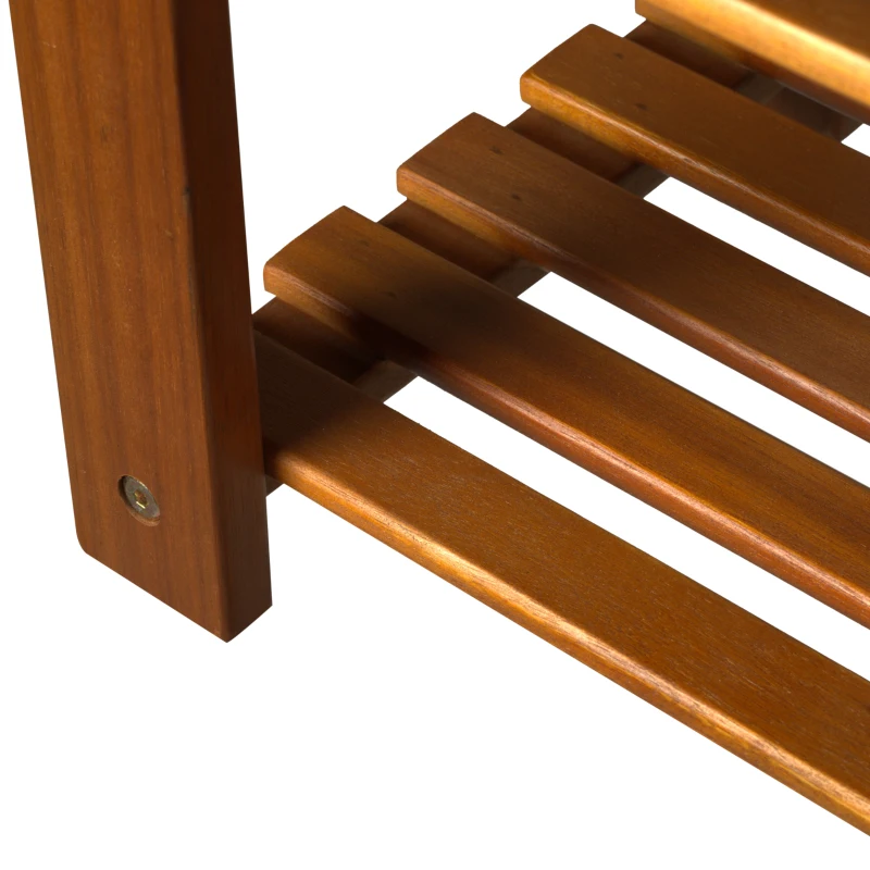 HOMCOM 3-Tier Shoe Rack Stool, Acacia Wood-Teak Colour