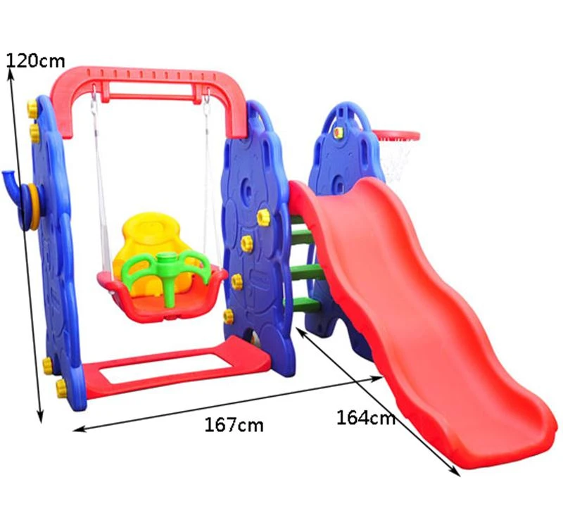 HOMCOM Kids Garden Playground W/ Swing Slide and Basketball Hoop-Red/Blue