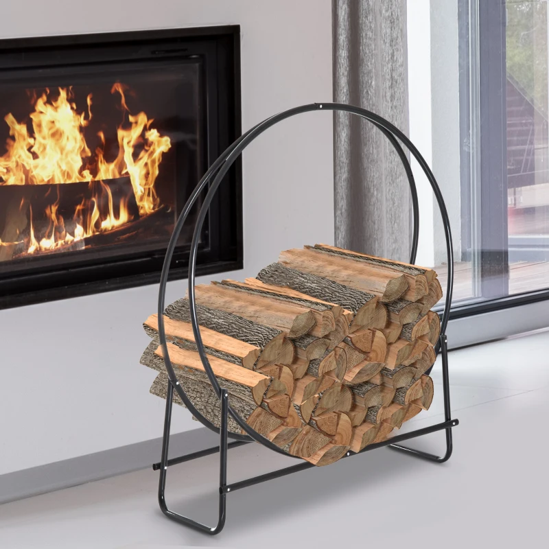 HOMCOM Firewood Log Rack, Steel, 102Lx40Wx114H cm-Black