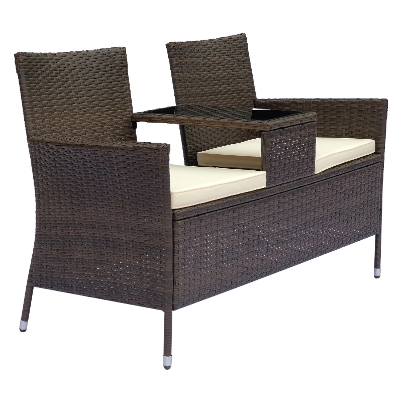 Outsunny 2-Seater Rattan Loveseat, 63Dx133Wx84H cm-Dark Brown