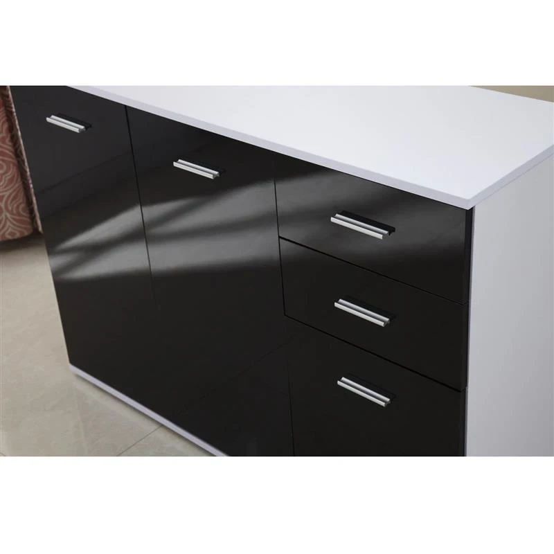 HOMCOM High Gloss Side Cabinet, 106x35x76 cm-Black/White