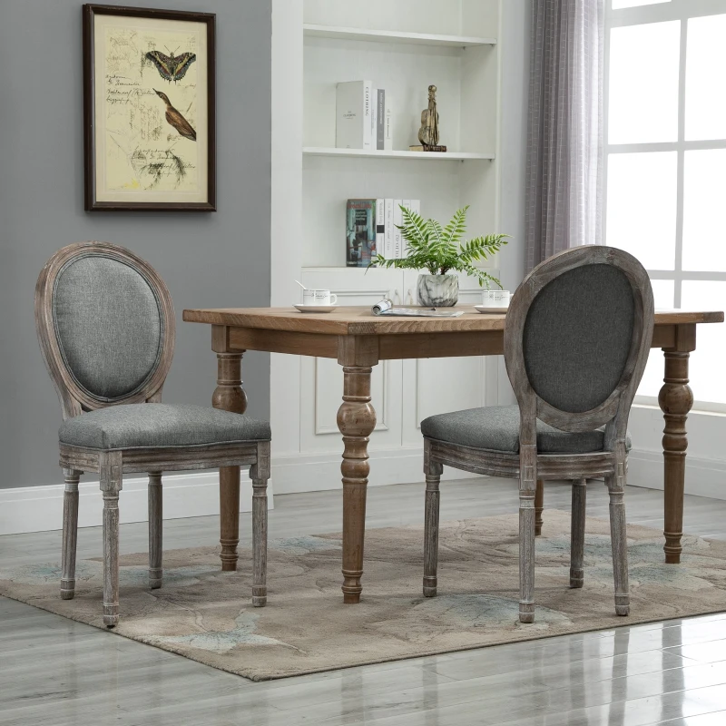 HOMCOM Antique Dining Chairs, Set of 2 Elegant French-Style w/ Wood Frame Foam Seats Foot Pads Carved Legs Vintage Back