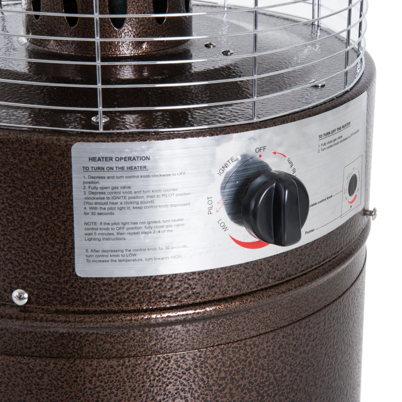 Outsunny Outdoor Gas Patio Heater Freestanding 5-11kW Metal Casing Garden Patio w/ Safety Switch Cafe Bar, Brown copper