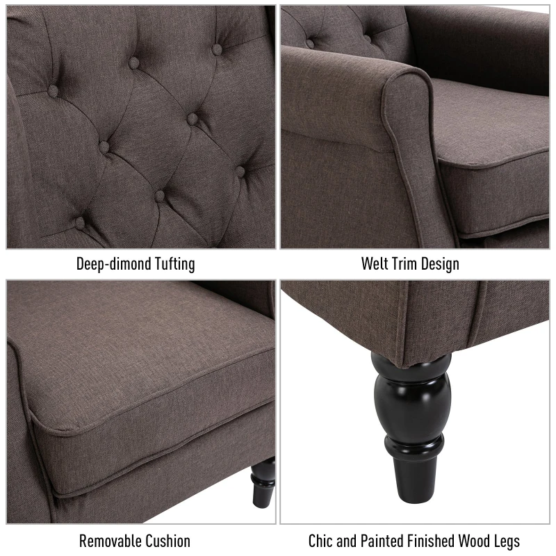 HOMCOM Fabric Tufted Accent Armchair Brown