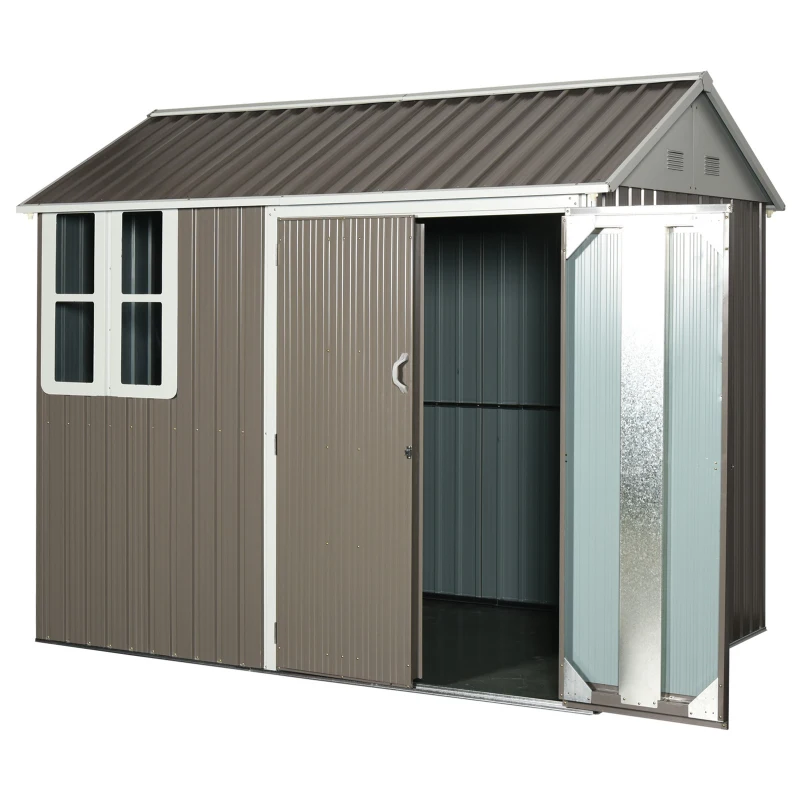 Outsunny 8x6ft Corrugated Steel Plate Garden Shed w/ Window Grey