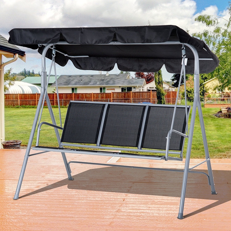 Outsunny Metal Swing Chair Garden Hammock Patio Bench 3 Seater Rock