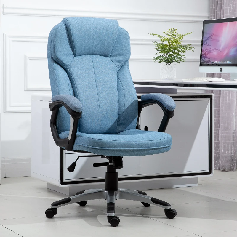 Vinsetto Executive Office Gaming Chair Linen Rocking Seat w/ Adjustable Padded Seat & Wheels in Blue