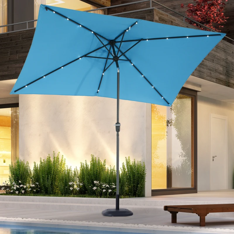 Outsunny Patio Parasol Sun Umbrella Solar LED Lit, 195Lx295Wx240Hcm-Blue