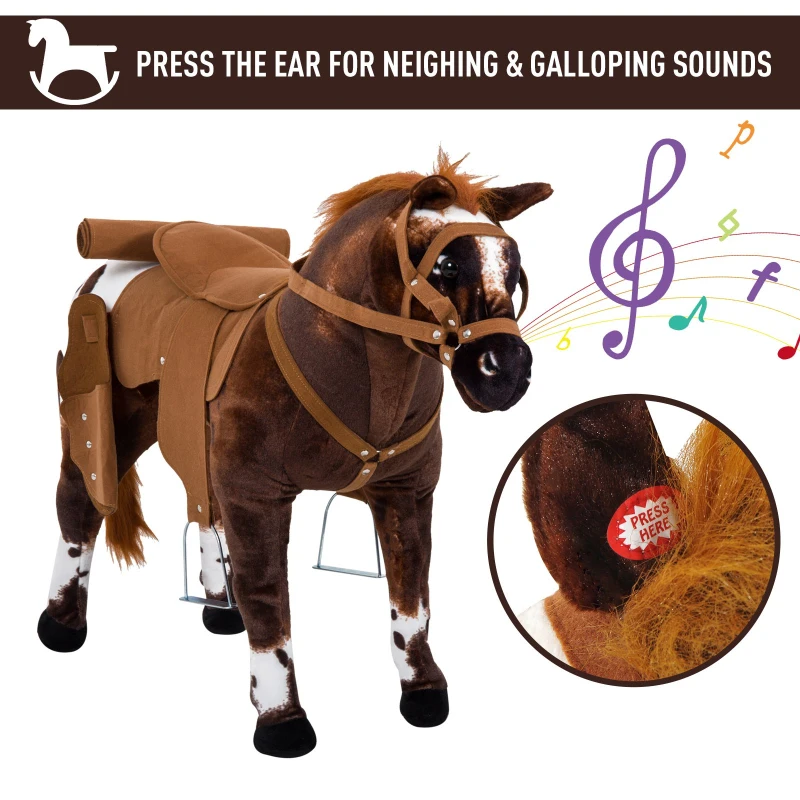 HOMCOM  Baby Horse Rocker Kids Rocking Horse Ride On Horse Kids Rocking Kids Spring Riding Horse Toy on Wheels w/ Sound Brown Saddle