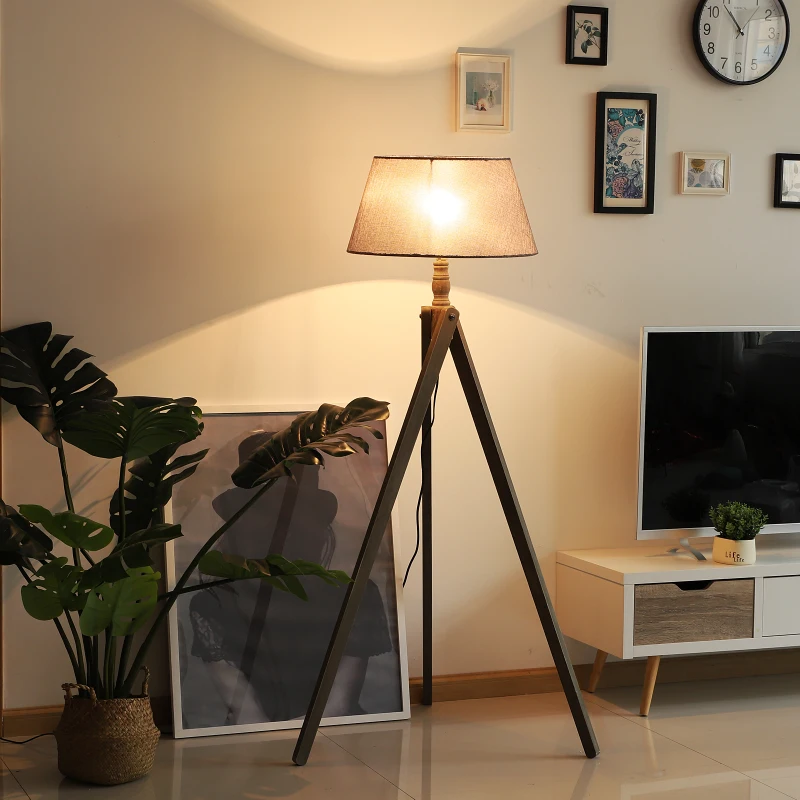 HOMCOM Free Standing Floor Lamp Bedside Light Tripod Holder Storage Shelf Linen Shade