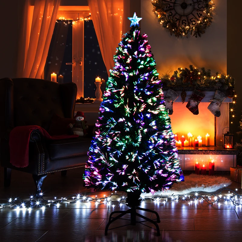 HOMCOM 5ft Pre Lit Christmas Tree, Artificial Holiday Decor Sturdy Metal Base