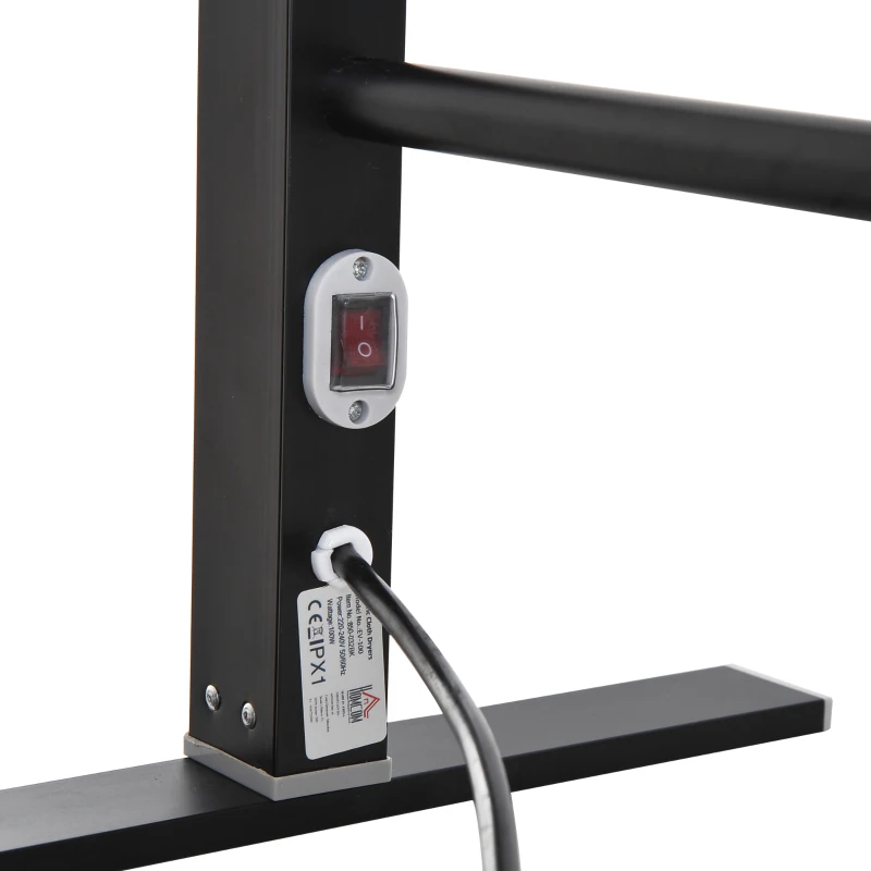 HOMCOM Aluminium Electric Clothing Rack Free Standing Dryers Airer 5 Heated rail 100W Black Bathroom