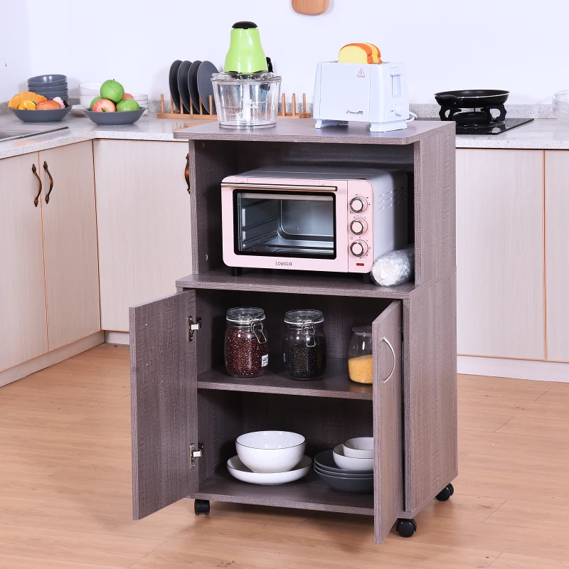 HOMCOM Kitchen Trolley 2-Door Cabinet W/Wheels, 60.4Wx40.3Dx97Hcm-Grey