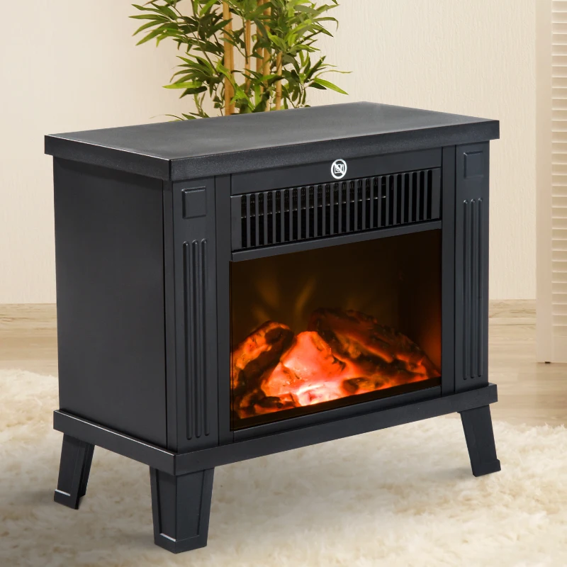 HOMCOM Freestanding Electric Fireplace Heater W/ Thermostat Control, 600W/1200W-Black