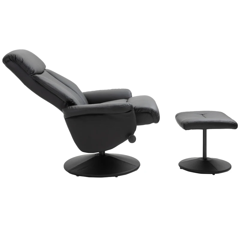 HOMCOM Recliner Armchair Swivel Executive Chair w/ Footrest Stool PU Leather Black