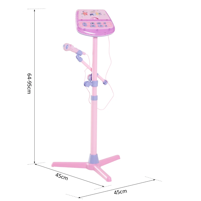 HOMCOM Kids Electronic Karaoke Microphone Stand Set-Pink