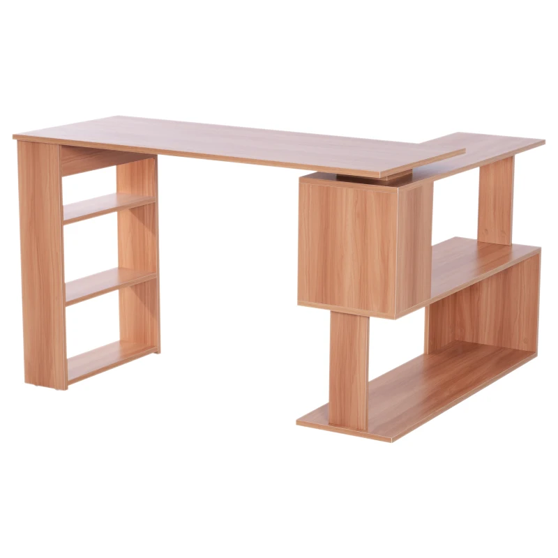 HOMCOM 360° Rotating L-Shaped Corner Desk Storage Shelf Combo