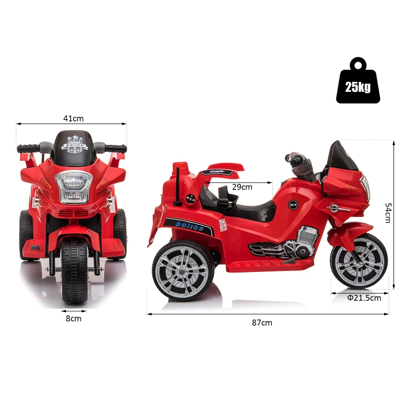 HOMCOM Remote Ride-On Motorcycle Bike Car Rechargeable Battery Forward Lights Music Player w/ Seat Belt Glossy Red