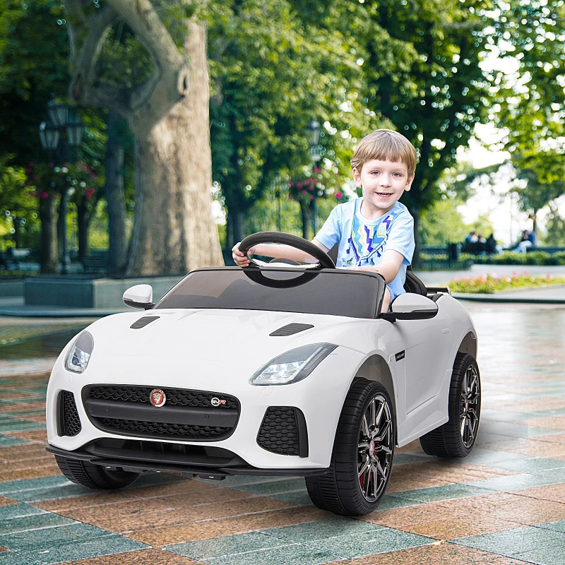 HOMCOM 6V Rechargeable Battery Ride-On Car Licensed Jaguar F-type SVR Forward Reverse Lights Horn Music Player w/ Seat Belt White