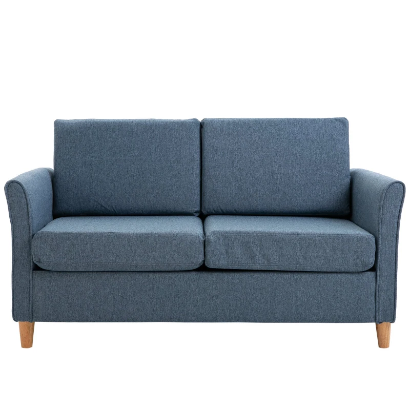 HOMCOM Linen Upholstery 2-Seater Corner Sofa w/ Wooden Legs Blue