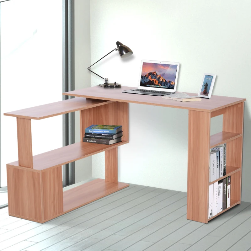 HOMCOM 360° Rotating L-Shaped Corner Desk Storage Shelf Combo