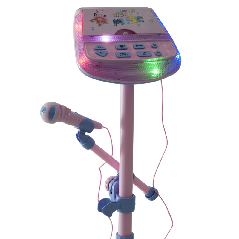 HOMCOM Kids Electronic Karaoke Microphone Stand Set-Pink