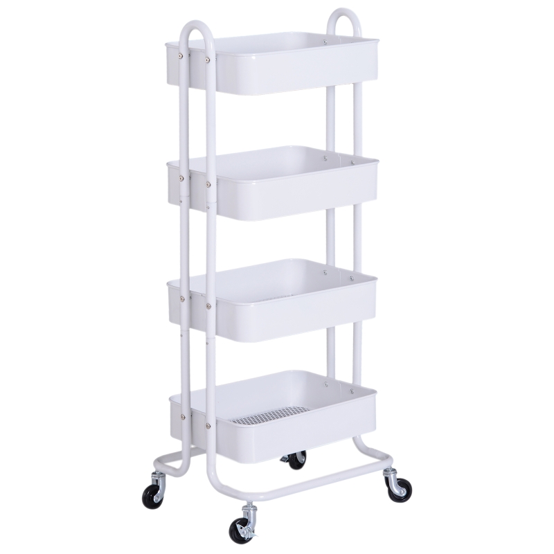 HOMCOM 4-Tier Rolling Storage Utility Serving Cart, 46.5Lx40.5Wx114Hcm-White
