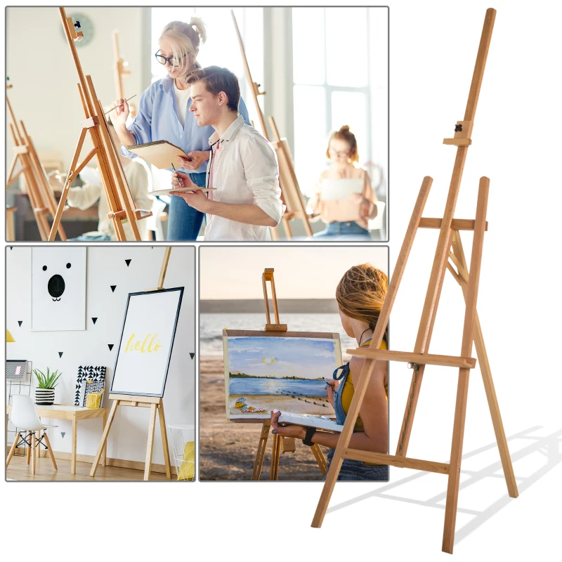 HOMCOM Folding Beech Wooden Easel Studio Art Display Stand A-frame 174-230 cm Tilt Up 90°