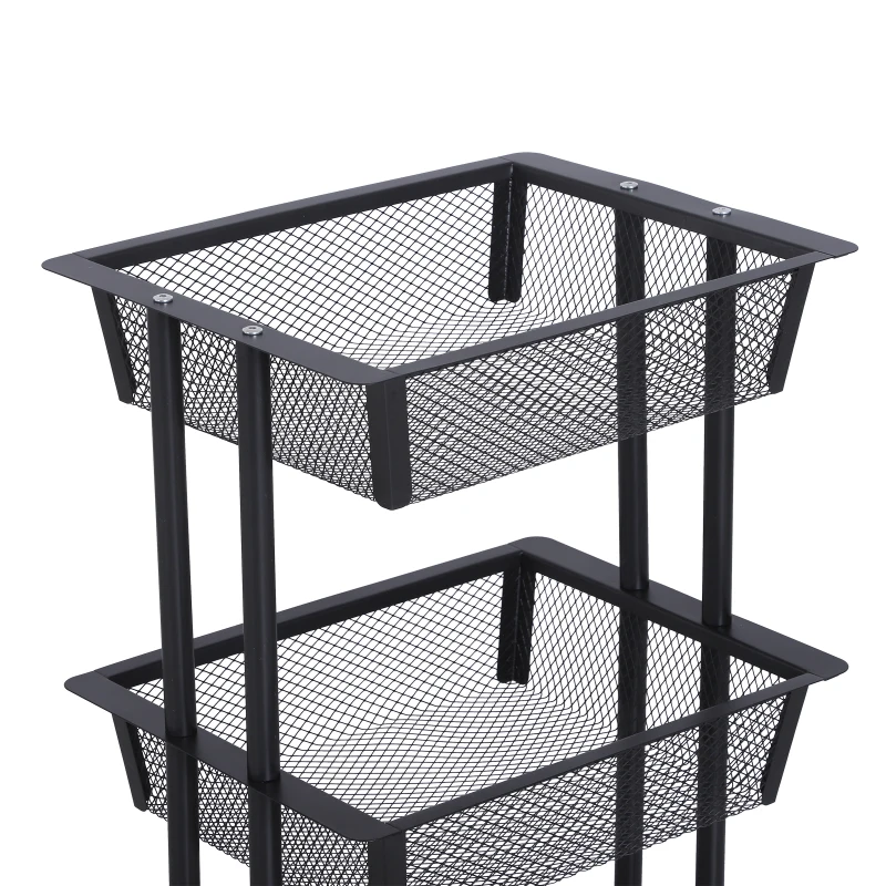 HOMCOM 3-Tier Rolling Storage Utility Serving Cart, 40Lx30Wx79Hcm-Black