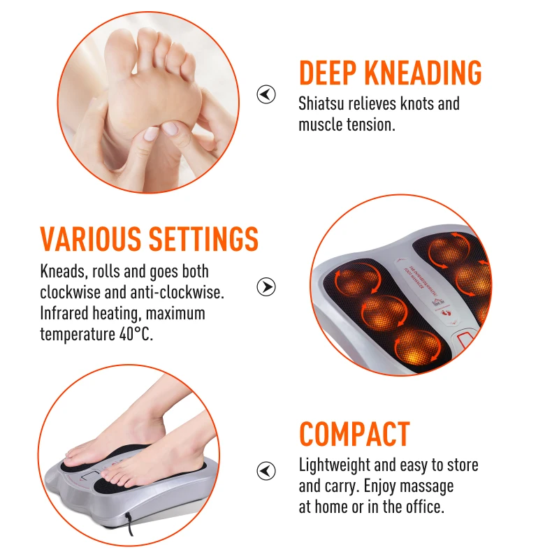 HOMCOM Shiatsu Foot Massager Machine Electric Deep Kneading Infrared Heating Rolling