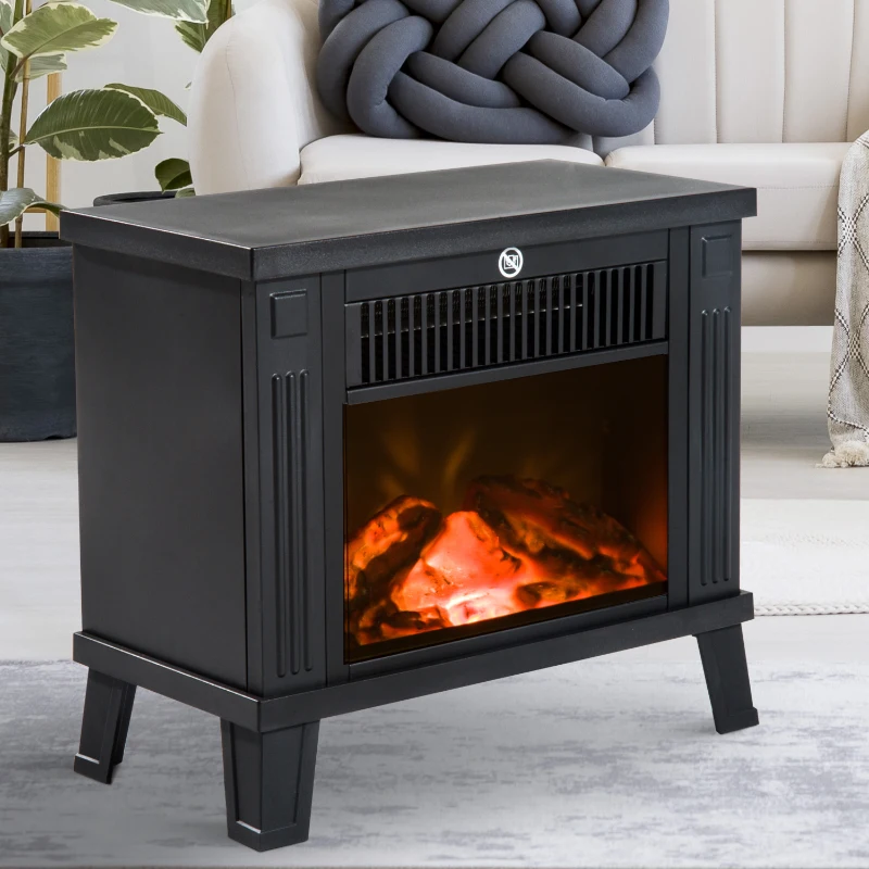 HOMCOM Freestanding Electric Fireplace Heater W/ Thermostat Control, 600W/1200W-Black