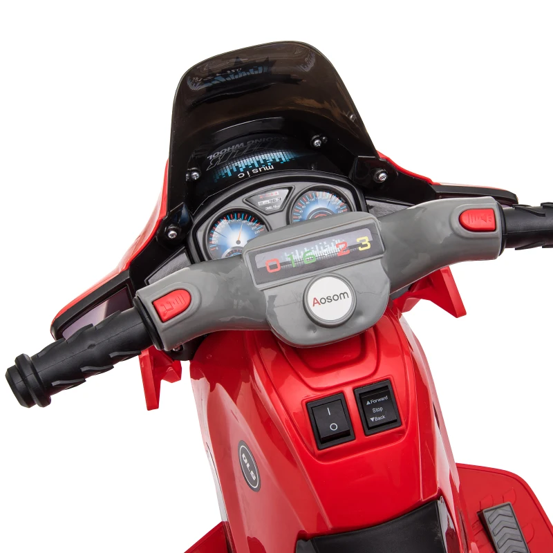 HOMCOM Remote Ride-On Motorcycle Bike Car Rechargeable Battery Forward Lights Music Player w/ Seat Belt Glossy Red