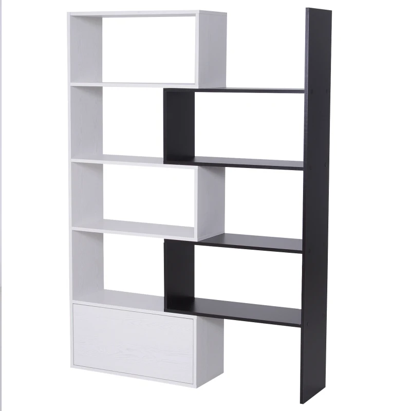 HOMCOM Rotating Storage Shelf W/Bottom Drawer, 141Wx29Dx176Hcm-White/Black