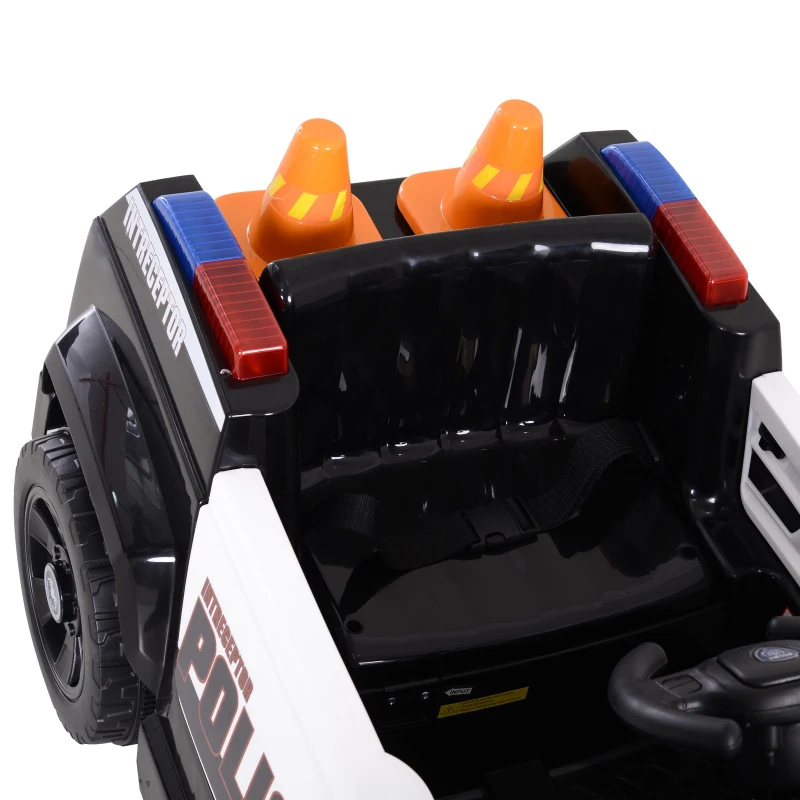 HOMCOM Kids Electric Ride-On Police Car w/ Lights Horn Music Player Seatbelt Parental Remote Control 6V Black