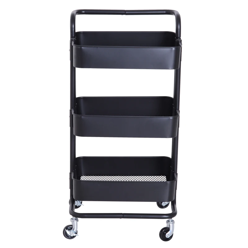 HOMCOM 3-Tier Rolling Storage Utility Serving Cart, 44Lx38Wx88Hcm-Black