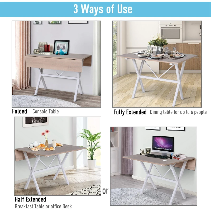 HOMCOM Folding Dining Table MDF Top Metal Frame 6 Person Brown